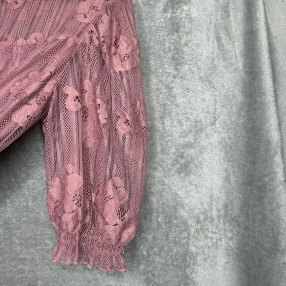 Shannon Ford 1X Shirt Top Pink Floral Flower Lace Short Sleeve Scoop Neck Sheer - Picture 4 of 9